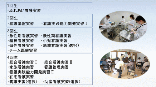 看護学部1回生から4回生の実習内容