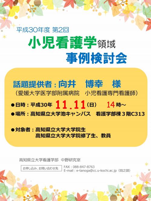 平成30年度 小児看護学領域 ケア検討会開催のご案内